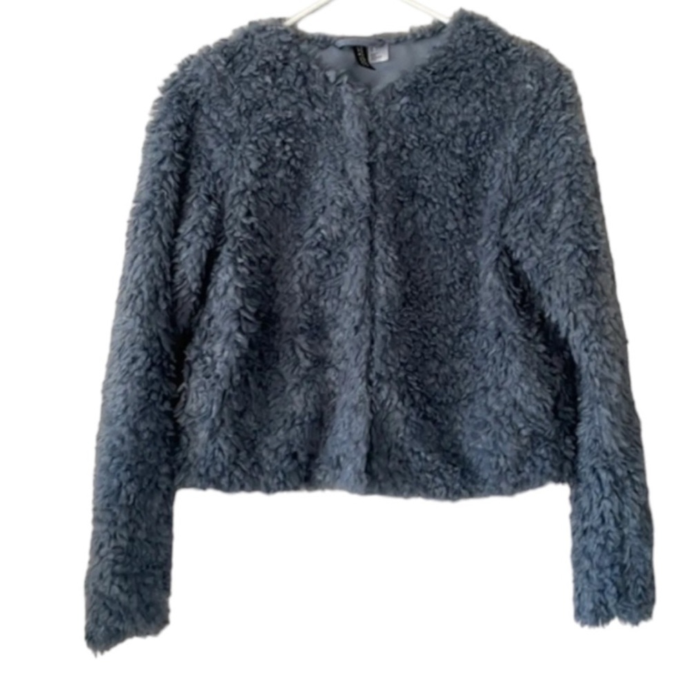 Divided by H&M Blue Sherpa Cropped Jacket-Small